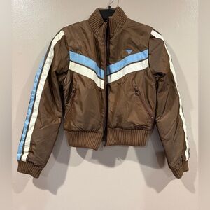 NWT GOLA Brown Bomber Jacket with Blue and White Stripes Small